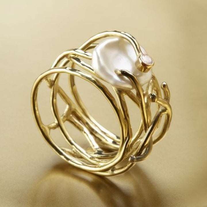 Samira | Thin Golden-Pearl Ring