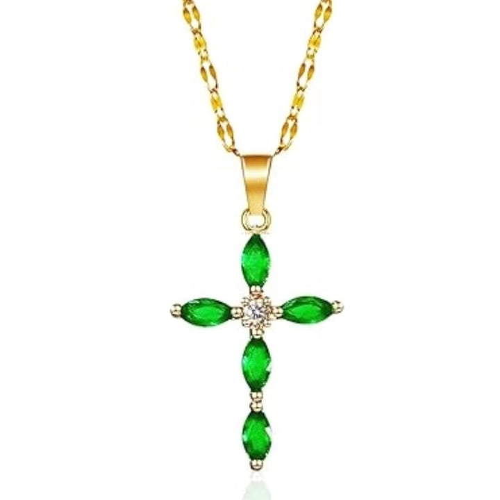 Emerald Cross Necklace | Gold