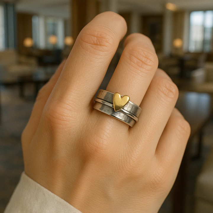 Mely - Golden Heart Silver Ring