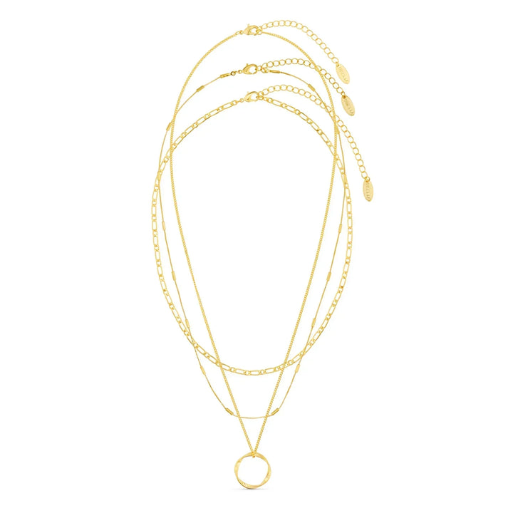 Open Circle Three Row Necklace | Gold