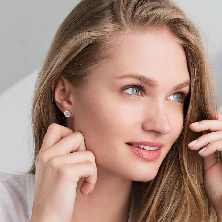 Moissanite Screw Back Earrings | White Gold